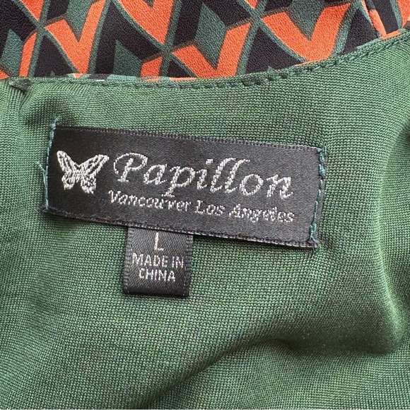 Papillon Geometric Print Fit and Flare Dress Size Large Orange Sleeveless - Picture 10 of 12